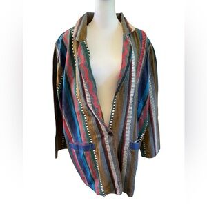 Vintage Honors Plus size 20W Multicolor Striped embroidered Women's Jacket EUC